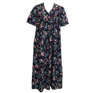 Vintage Carolina Maid House Dress S Cottagecore MuuMuu Maxi Long Blue Floral